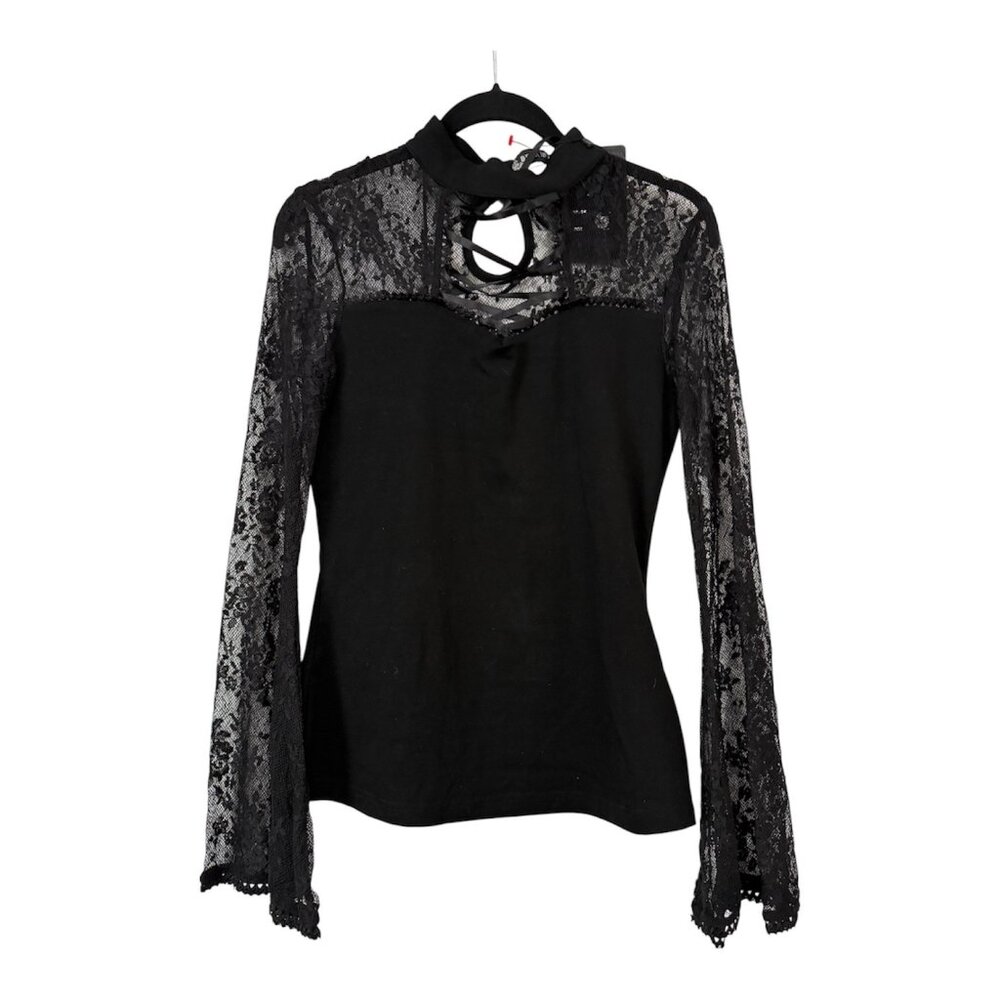 Dark in Love Black Lace Gothic Cross Bell Sleeve Long Sleeve Grunge Emo XL Vamp